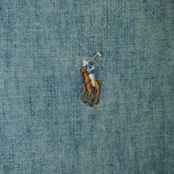 Chambray Polo RL Long Sleeve Button Shirt Large - Picture 3 of 6